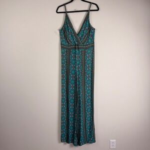 La Vie en Rose Aqua Teal Boho Wide Leg Jumpsuit Womens Medium